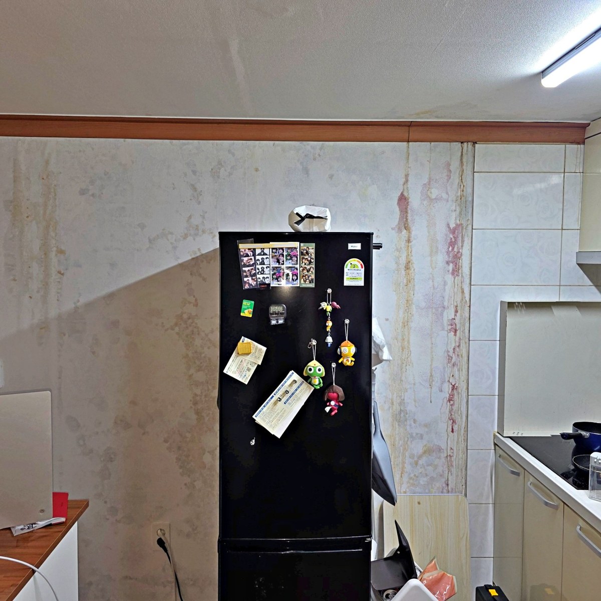 인천 미추홀구 도화동 빌라 주방 벽면과 천장에 남은 누수 흔적