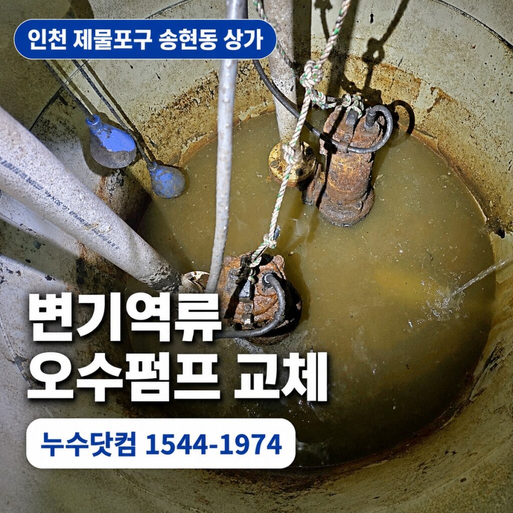 인천 제물포구 송현동 상가 변기역류, 오수펌프 교체와 고압세척