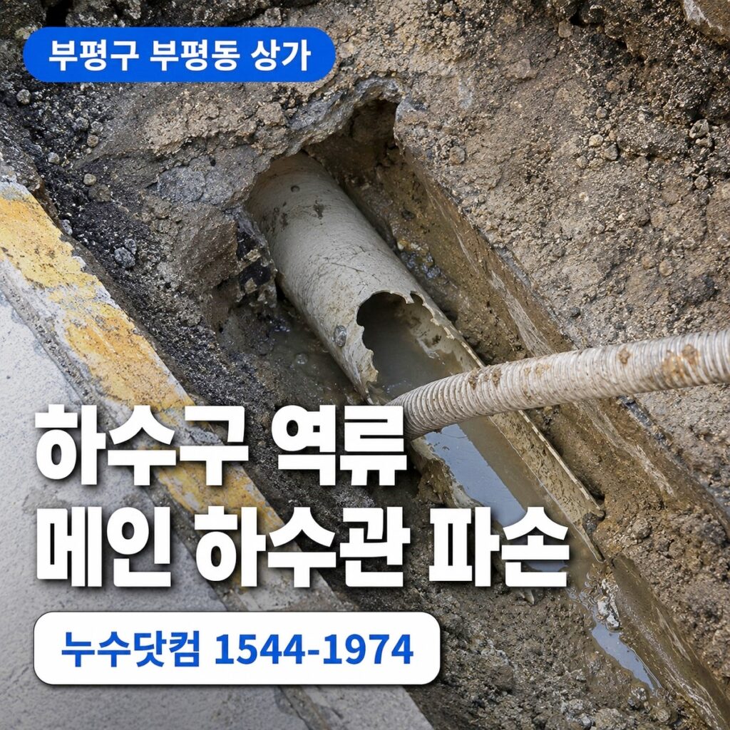 부평구 부평동 상가 하수구역류, 파손된 메인 하수관 신설공사