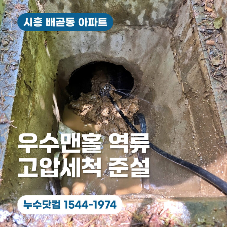 시흥 배곧동 아파트 우수맨홀 역류 | 우수관 고압세척 준설 업체 후기