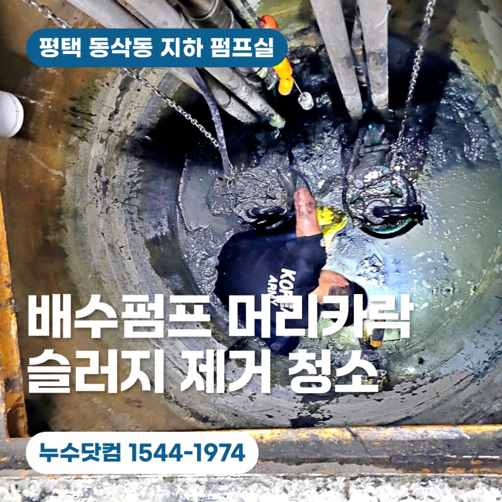 평택 동삭동 지하 펌프실 청소 | 배수펌프 머리카락·슬러지 제거
