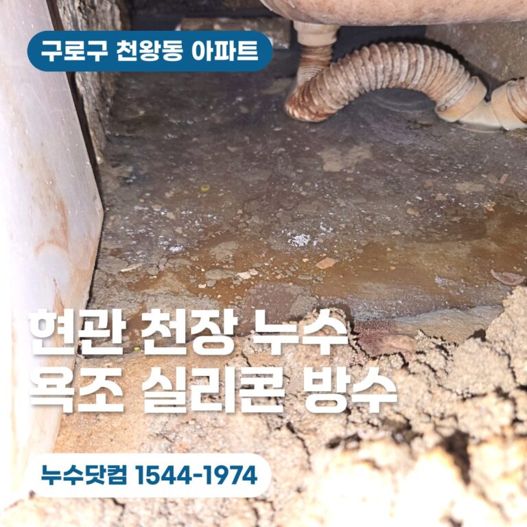 구로구 천왕동 아랫집 현관 천장누수, 욕조 실리콘 방수 시공으로 해결