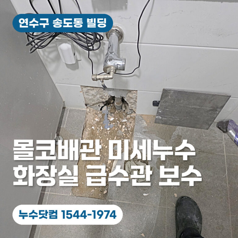 연수구 송도동 빌딩 몰코배관 누수, 화장실 급수관 보수공사